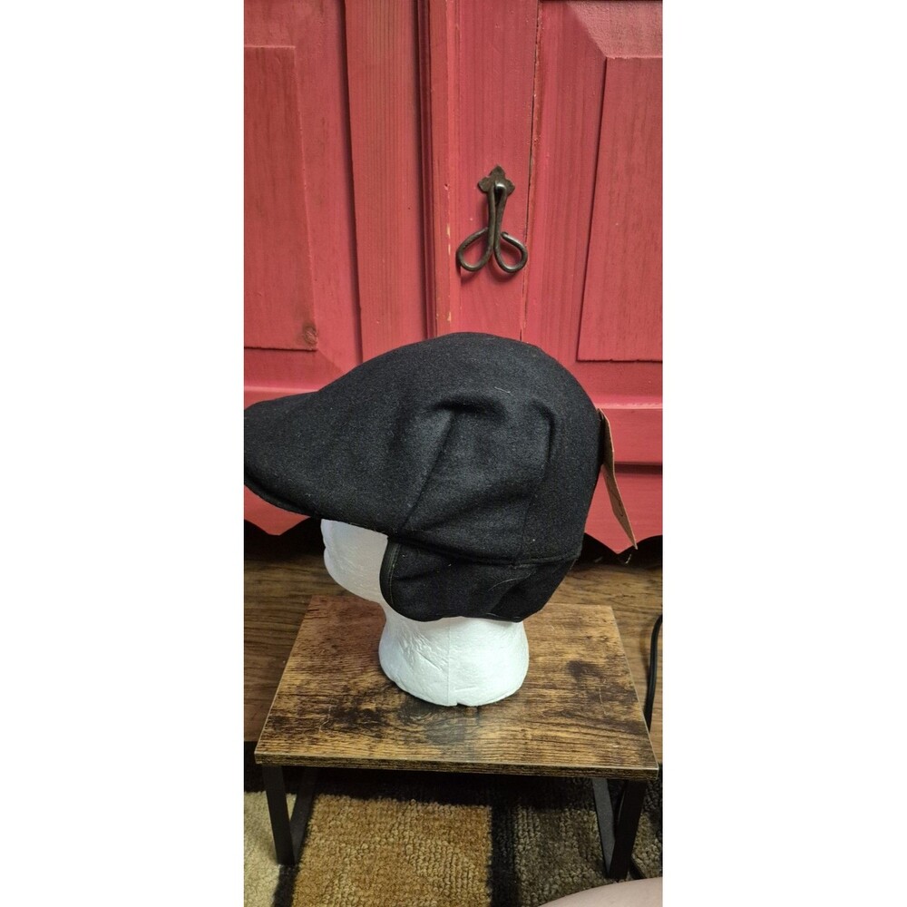 NWT Weatherproof L/XL Vintage Mens Wool Blend Flat Cap Driving Hat Earflaps Blck